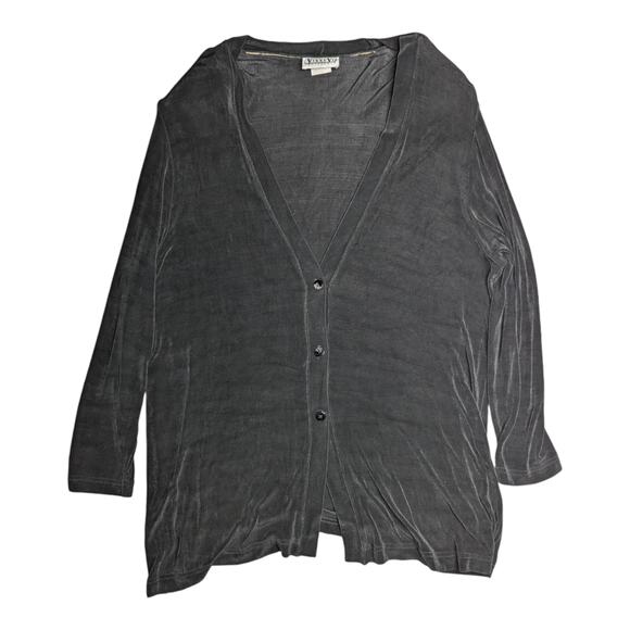 Vtg 1990s Vikki Vi Black Minimal Slinky Stretch Jersey Button Up Cardigan 1X - Picture 1 of 6